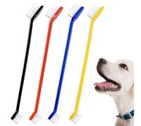 4 Pieces Dog Toothbrush,Cat Toothbrush,Dual Headed Dog Tooth Brush,for Dogs,for Small Medium and Large Pets Cleaning Teeth (Black,Yellow,Red,Blue)