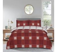 4 Pieces Double Size Complete Bedding Set Check Red Color Cotton Rich Duvet Cover Fitted Sheet and 2 Pillowcases Soft Breathable and Durable