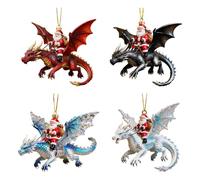 4 Pieces Dragon Christmas Ornaments, 2D Santa Riding A Flying Dragon Decor, Christmas Tree Santa Claus Rider Pendants, Decorations For Wall Window Backpack