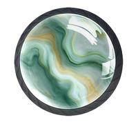 4 Pieces Drawer Knobs Abstract Pastel Green Marble Texture 35mm Black Base Dresser Knobs Closet Door Cabinet Hardware Handles Pulls for Kitchen Bedroom Cupboard