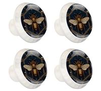 4 Pieces Drawer Knobs Art Elegant Golden Bee 35mm White Base Dresser Knobs Closet Door Cabinet Hardware Handles Pulls for Kitchen Bedroom Cupboard
