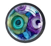 4 Pieces Drawer Knobs Art Green Purple and Turquoise Circles 35mm Black Base Dresser Knobs Closet Door Cabinet Hardware Handles Pulls for Kitchen Bedroom Cupboard