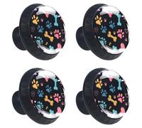 4 Pieces Drawer Knobs Colorful Seamless Paw Hearts and Bones 35mm Black Base Dresser Knobs Closet Door Cabinet Hardware Handles Pulls for Kitchen Bedroom Cupboard