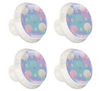 4 Pieces Drawer Knobs Cute Pastel Coastal Seashell with Flower 35mm White Base Dresser Knobs Closet Door Cabinet Hardware Handles Pulls for Kitchen Bedroom Cupboard