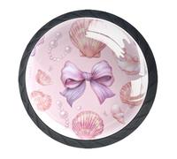 4 Pieces Drawer Knobs Cute Pastel Pink Pearl Bow and Seashells 35mm Black Base Dresser Knobs Closet Door Cabinet Hardware Handles Pulls for Kitchen Bedroom Cupboard