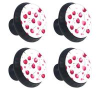 4 Pieces Drawer Knobs Cute Watercolor Pink Cherry Pattern 35mm Black Base Dresser Knobs Closet Door Cabinet Hardware Handles Pulls for Kitchen Bedroom Cupboard