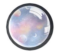 4 Pieces Drawer Knobs Moons Stars and Planets on Pastel Background 35mm Black Base Dresser Knobs Closet Door Cabinet Hardware Handles Pulls for Kitchen Bedroom Cupboard
