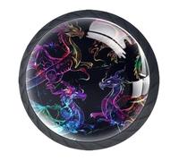 4 Pieces Drawer Knobs, Neon Dragon Kitchen Cabinet Knobs, 35mm Dresser Knobs Drawer Pulls Black Cabinet Hardware for Dresser Drawers Closet Wardrobe Cupboard