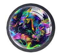 4 Pieces Drawer Knobs, Neon Dragon Pattern Kitchen Cabinet Knobs, 35mm Dresser Knobs Drawer Pulls Black Cabinet Hardware for Dresser Drawers Closet Wardrobe Cupboard