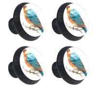 4 Pieces Drawer Knobs Orange-Turquoise Bird 35mm Black Base Dresser Knobs Closet Door Cabinet Hardware Handles Pulls for Kitchen Bedroom Cupboard
