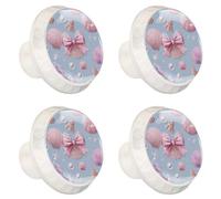 4 Pieces Drawer Knobs Pastel Pink Pearl Bow Seashells 35mm White Base Dresser Knobs Closet Door Cabinet Hardware Handles Pulls for Kitchen Bedroom Cupboard