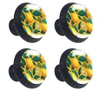 4 Pieces Drawer Knobs Seamless Tropical Citrus Lemon Fruits 35mm Black Base Dresser Knobs Closet Door Cabinet Hardware Handles Pulls for Kitchen Bedroom Cupboard