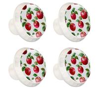 4 Pieces Drawer Knobs Seamless Watercolor Bright Fruits Red Apples 35mm White Base Dresser Knobs Closet Door Cabinet Hardware Handles Pulls for Kitchen Bedroom Cupboard