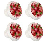 4 Pieces Drawer Knobs Watercolor Fruits Red Apples 35mm White Base Dresser Knobs Closet Door Cabinet Hardware Handles Pulls for Kitchen Bedroom Cupboard