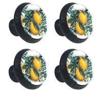 4 Pieces Drawer Knobs Whole Lemons and Slices with Palm Leaves 35mm Black Base Dresser Knobs Closet Door Cabinet Hardware Handles Pulls for Kitchen Bedroom Cupboard
