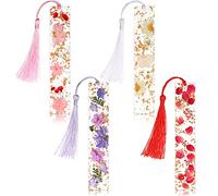 4 Pieces Dried Flower Resin Bookmarks Handmade Transparent Floral Dried Flower Page Marker with Colorful Silky Tassel for Women Girls Adults Kids Back-to-School Graduation Birthday Bookworm Gift
