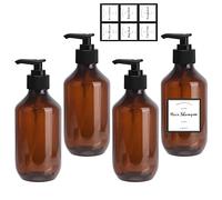4 Pieces Empty Shampoo Bottles, 300ML Soap Pump Bottle Dispenser Refillable Lotion Bottle with 6 Pieces Waterproof Labels for Lotion Shampoo