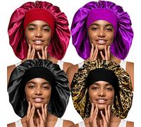 4 Pieces Extra Large Satin Bonnet for Curly Hair, Long Hair Sleep Cap with Wide Elastic Soft Band Big Sleeping Bonnets for Women Hair Care Multicolour
