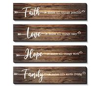 4 Pieces Faith Love Hope Family Rustic Wood Sign Makes All Things Possible Easy Work Living Quote Signs for Front Porch Door Wall Decoration, 13 x 3 Inch(Brown)