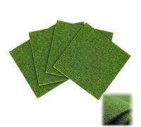 4 Pieces Fake Grass Mat, 15x15cm Artificial Grass Turf for Crafts, Green Static Grass Lawn Carpet for Miniature Fairy Garden, DIY Dollhouse Decor, Landscape Model Accessories for Toy Farm Display
