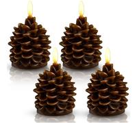 4 Pieces Fall Realistic Flameless Artificial Pinecone LED Candle Thanksgiving Real Wax Unscented Pinecone Candle Battery Operated for Christmas Decora