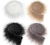 4 Pieces Faux Fox Fur Fabric Shaggy Fur Patches Fabric Trim Ribbon Chair Cover Seat Cushion Pad Supplies for DIY Craft Costume Decoration, 2 x 60 Inches (Black, Khaki, Grey, White)