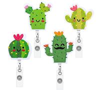 4 Pieces Felt Retractable ID Badge Holder ID Badge Reels with Clip Retractable Badge Holder for Office Worker Doctor Nurse (Cactus)