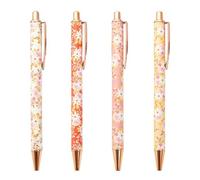 4 Pieces Floral Print Ballpoint Pens, Click Ballpoint Pens, Cute Ballpoint Pens, Study and Office Supplies, Writing Tools