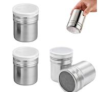 4 Pieces Flour Sugar Salt Shaker Portable Sugar-Powder-Shaker 7oz Stainless Steel Chocolate Shaker Fine Mesh Flour Duster for Baking Cooking for Dusting with Flour Sugar Salt Cocoa Powder (Silver)