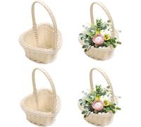 4 Pieces Flower Girl Rattan Basket | Heart-Shaped Easter Basket | Small Wicker Baskets With Handle | Easter Candy Storage For Balcony Living Room Wedding Flower Arrangement