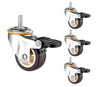 4 Pieces Furniture Castors,Swivel Caster Wheels,M6 Threaded Stem Trolley Caster,Heavy Duty 180Kg Load Rating,PU Rubber Castors with Brakes,M6