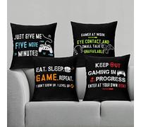 4 Pieces Gaming Cushion Cover Video Game Themed Pillowcase Gamer Throw Pillow Covers for Christmas Gaming Fan Funny Pillow Case for Home Office Car Sofa Bedroom Present, 45 x 45 cm