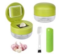 4 Pieces Garlic Press Set, Stainless Steel Garlic Crusher with Silicone Peeler, Cleaner Brush, Professional Kitchen Garlic Press, Peeler Squeezer Heavy Duty Garlic Grinder for Shredded Ginger