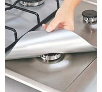 4 Pieces Gas Hob Range Protectors, Reusable Non-Stick Cooker Protector, Stove Burner Liner Cover for Kitchen (Silver)