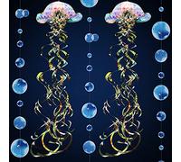 4 Pieces Glitter Iridescent Jellyfish Hanging for Under The Sea Party Decorations Jellyfish Decor Bubble Garlands Transparent Blue for Ocean Mermaid Party Birthday Wedding Baby Shower Decor