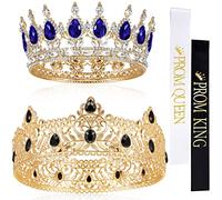 4 Pieces Gold King Crown Tiara Crowns for Men Women Prom Queen and King Satin Sash Rhinestone Crown for Wedding Graduation (Royalblue and White Diamond, 5.9x2.5 Inch, 5x2 Inch), 5x2 Inch