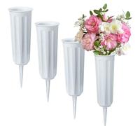 4 pieces Grave Vases with Spikes, Plastic Flower Holder for Cemetery, Flower Vase Grave Decorations for Cemetery Headstone Graveside (Grey)