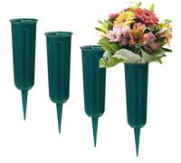 4 pieces Grave Vases with Spikes, Plastic Flower Holder for Cemetery, Flower Vase Grave Decorations for Cemetery Headstone Graveside (Green)