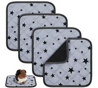 4 Pieces Guinea Pig Cage Liners Guinea Pig Fleece Bedding Absorbent Accessories Reusable Washable Pee Pad Non Slip Mats for Cages with Star Patterns(12 x 12 Inch)