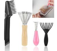 4-Pieces Hair Brush Cleaner Tool Set. Features rake design cleaning claws to remove hair, dust, dirt, and lint from brushes. Perfect for home and salon use