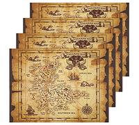 4 Pieces Halloween Antique Map Poster Polyester Vintage Map World Treasure Map Vintage Pirate Map Retro Map Decorations Adventure Pirate World Map for Party Accessory Home Decor, 17.7 x 13 Inch