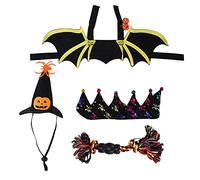 4 Pieces Halloween Bat Pet Costume Set, Wireless Dog and Cat Dress Up Accessories with Hat Collar and Toy, Felt Bat for Small Pets, Adjustable Halloween Party Cosplay Outfit for (M)