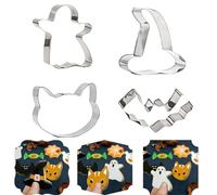 4-Pieces Halloween Cookie Cutter in Cat, Hat, Bat and Ghost Shapes, Stainless Steel Cake Biscuit Moulds, Halloween Party Favors, DIY Baking Gifts