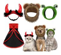 4 Pieces Halloween Pet Costume Cat Lion Mane Costume Vampire Cloak Devil Hat Frog Hat Cat Small Dogs Outfits for Halloween Party Pet Cosplay