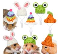4 Pieces Hamster Hat Mini Small Animals Hat with Adjustable Strap Lovely Hand Knitted Frog Rainbow Carrot Tiny Hats for Lizard Guinea Pig Reptile Christmas Holiday Party Clothes Costume Accessories