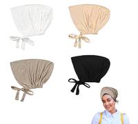 4 Pieces Hijab Undercap Hijab Cap Under Caps for Hijab Satin Undercap for Hijab Elastic Head Wraps for Women Adjustable Tie Back Solid Color Hijab Cap Hijab Scarf for Women Cotton Hijab for Women