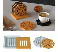 4 Pieces Holloween Spider Web Silicone Coaster with Storage Holder Resin Epoxy Mold, Drink Cup Mat Pad Soap Dish Tray Casting Mould Crystal Agate Craft Molds Handmade DIY Tool Artcraft Home Decor