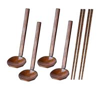 4 Pieces Japanese Long Handle Spoon Ramen Spoon Wooden Hot Pot Spoon Shell Spoon Wood Rice Soup Dessert