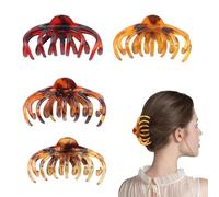 4 Pieces Large Octopus Hair Clips for Women, Leopard Print Amber Hair Clips, Non-Slip Hair Claw Clip for Thin Thick Hair, Multifunctional Hair Accessories for Women and Girls