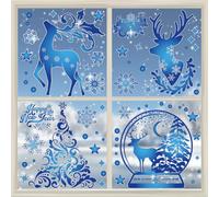 4 Pieces Large Size Window Stickers Christmas Self-Adhesive with Shiny Silver, 30 x 45 cm Window Film Winter Christmas Decoration, Reusable Christmas Decoration Window Pictures Self-Adhesive (Blue
